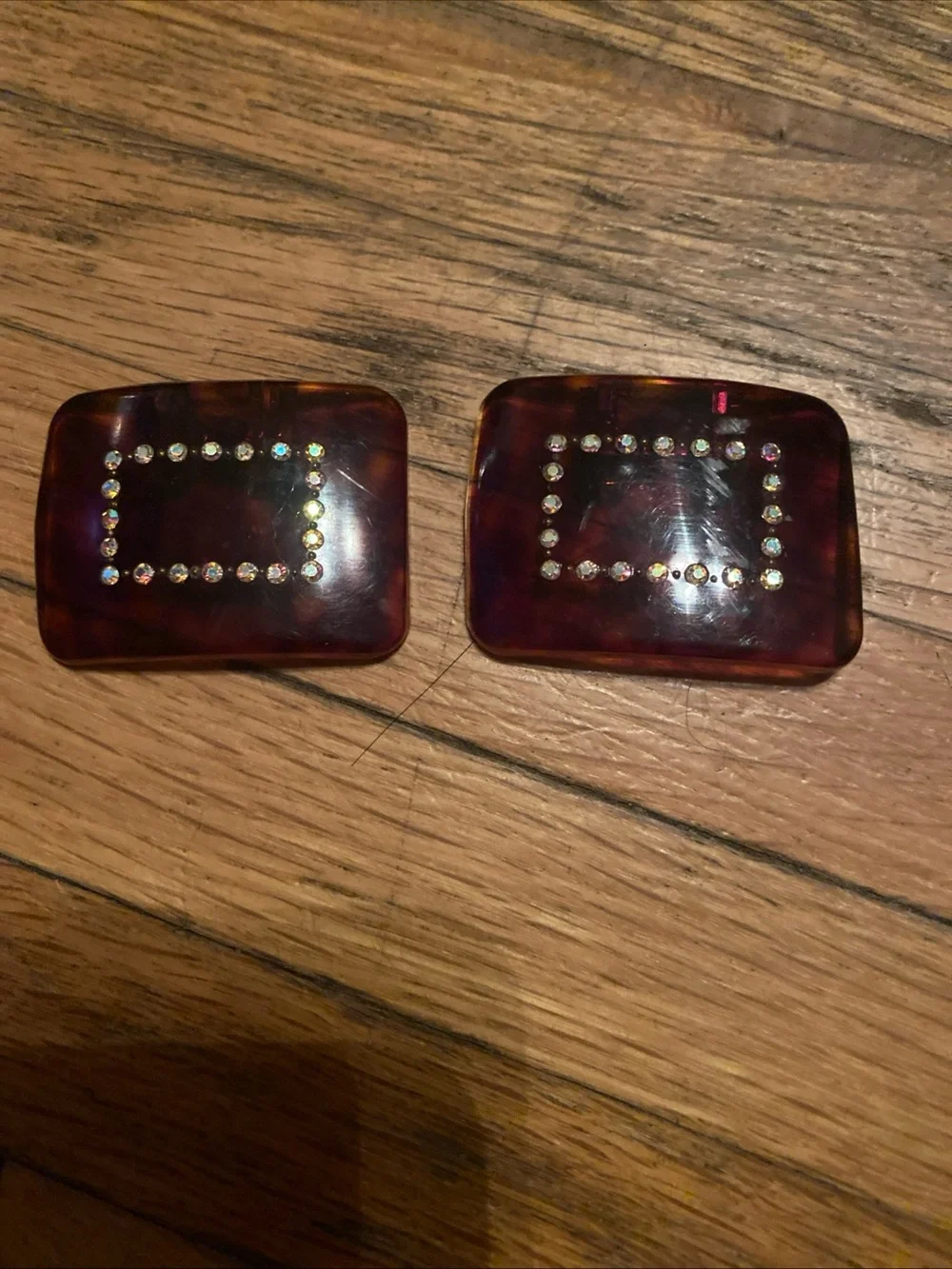 Lot of 4 Vintage Shoe Clips Filigree Rhinestone Tortoise Lucite Mid Century